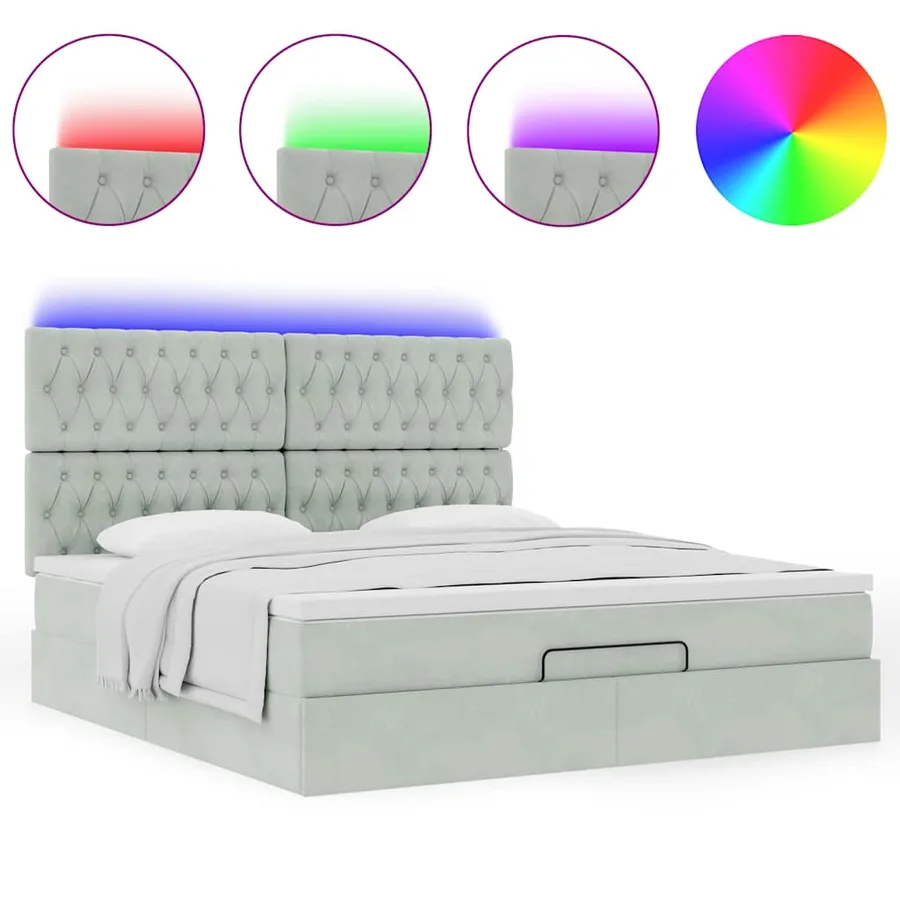 Cadre de lit ottoman et matelas gris clair 160x200cm velours - 5