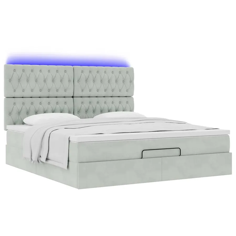 Cadre de lit ottoman et matelas gris clair 160x200cm velours - 6