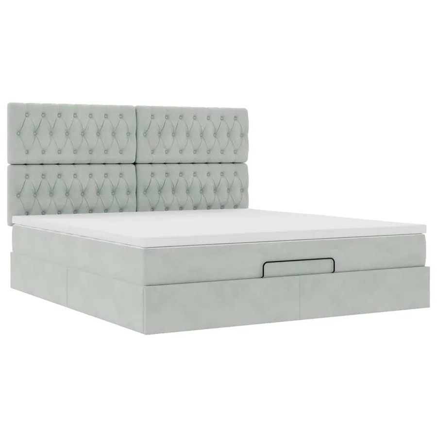 Cadre de lit ottoman et matelas gris clair 160x200cm velours - 7