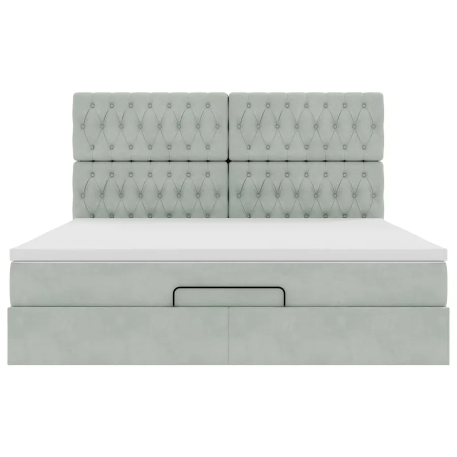 Cadre de lit ottoman et matelas gris clair 160x200cm velours - 8