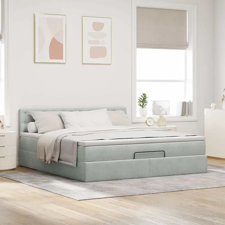 Cadre de lit ottoman avec matelas gris clair 160x200 cm velours - 3