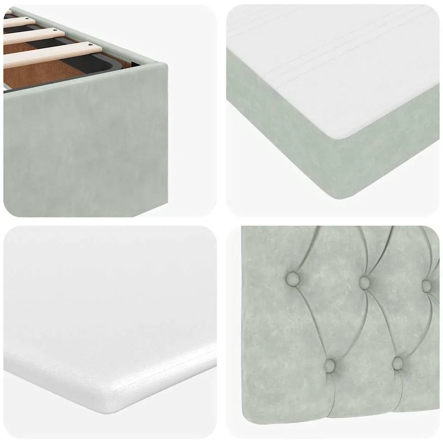 Cadre de lit ottoman avec matelas gris clair 160x200 cm velours - 13