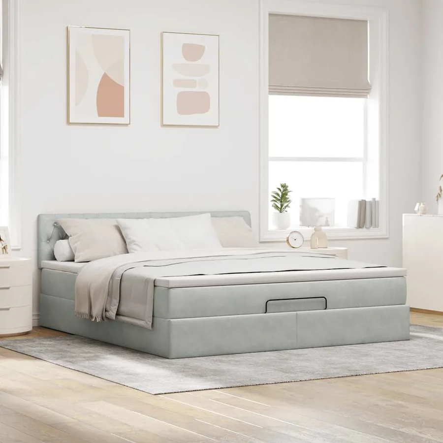 Cadre de lit ottoman avec matelas gris clair 160x200 cm velours - 3