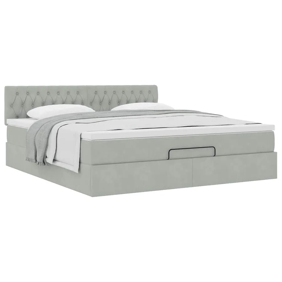Cadre de lit ottoman avec matelas gris clair 160x200 cm velours - 5
