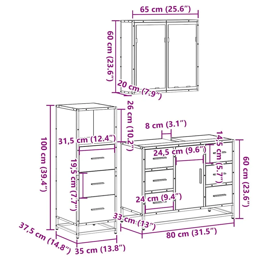 Ensemble de meubles de salle de bain 3 pcs Chêne fumé - 11