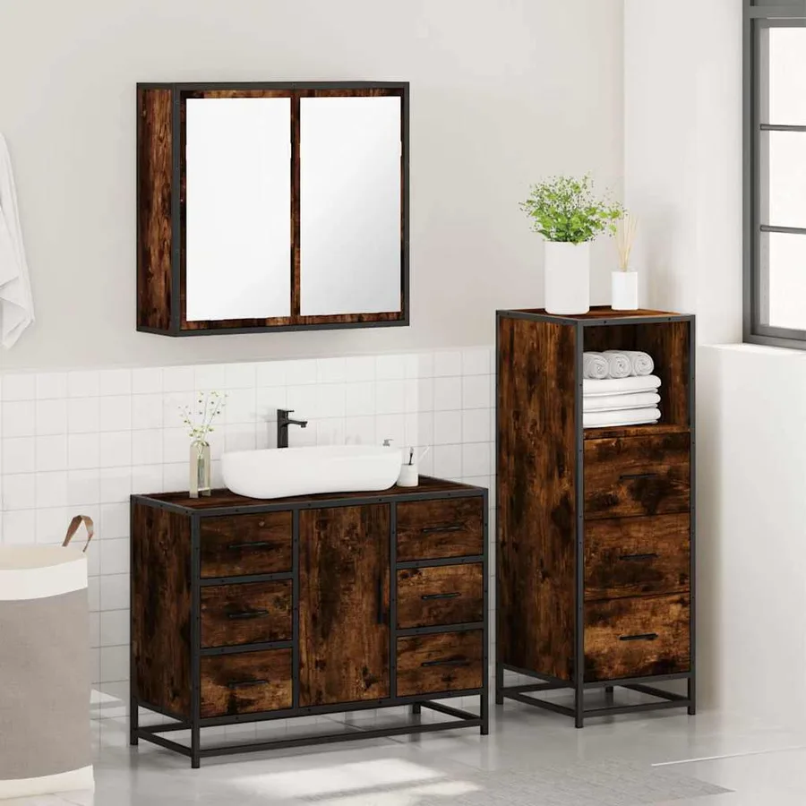 Ensemble de meubles de salle de bain 3 pcs Chêne fumé - 4