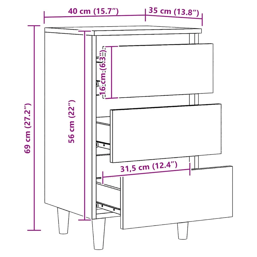 Table de chevet chêne artisanal 40x35x69 cm bois d’ingénierie - 10