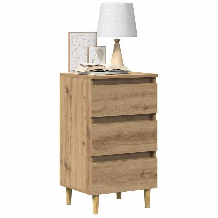 Table de chevet chêne artisanal 40x35x69 cm bois d’ingénierie - 3