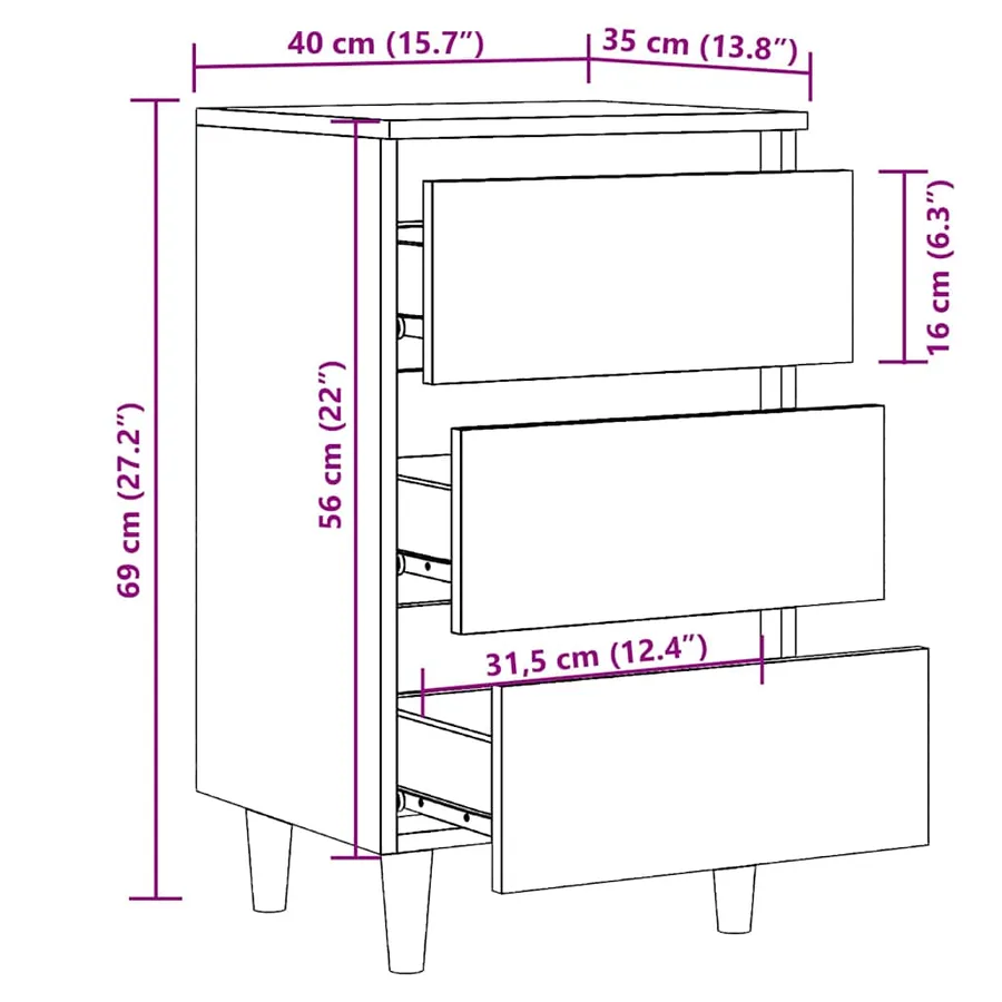 Table de chevet vieux bois 40x35x69 cm bois d’ingénierie - 10