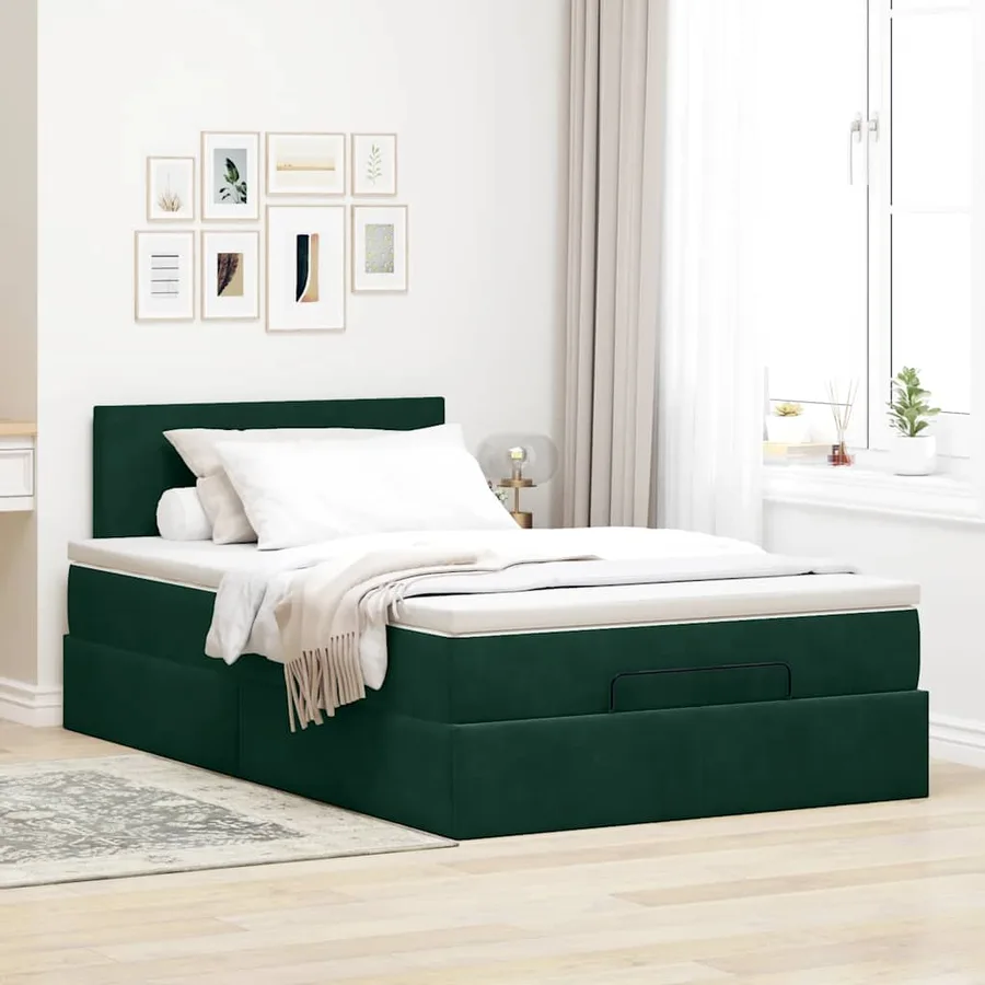 Cadre de lit ottoman avec matelas vert foncé 120x200 cm velours - 3