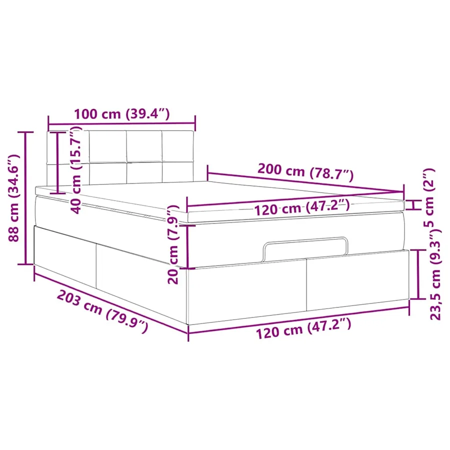 Cadre de lit ottoman avec matelas vert foncé 120x200 cm velours - 15