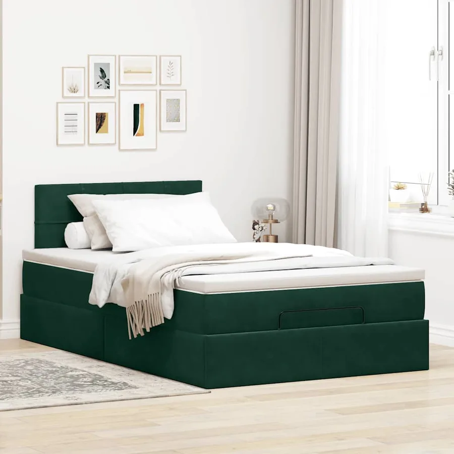 Cadre de lit ottoman avec matelas vert foncé 120x200 cm velours - 4