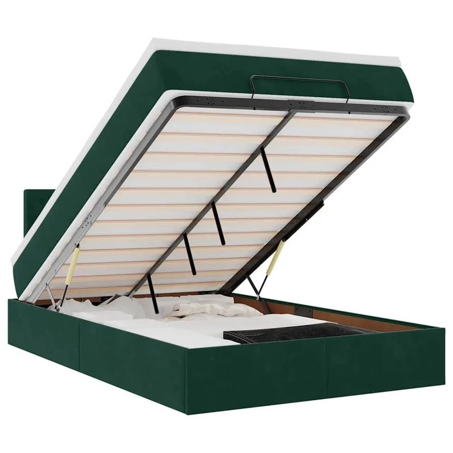 Cadre de lit ottoman avec matelas vert foncé 120x200 cm velours - 2