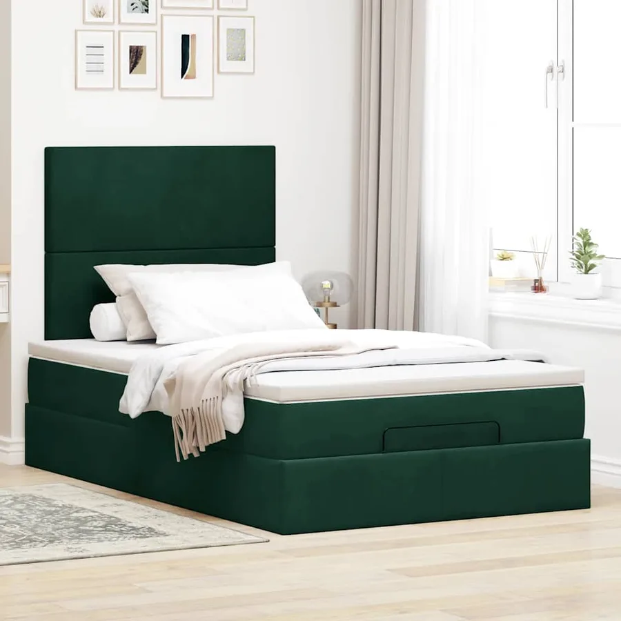 Cadre de lit ottoman avec matelas vert foncé 120x200 cm velours - 3