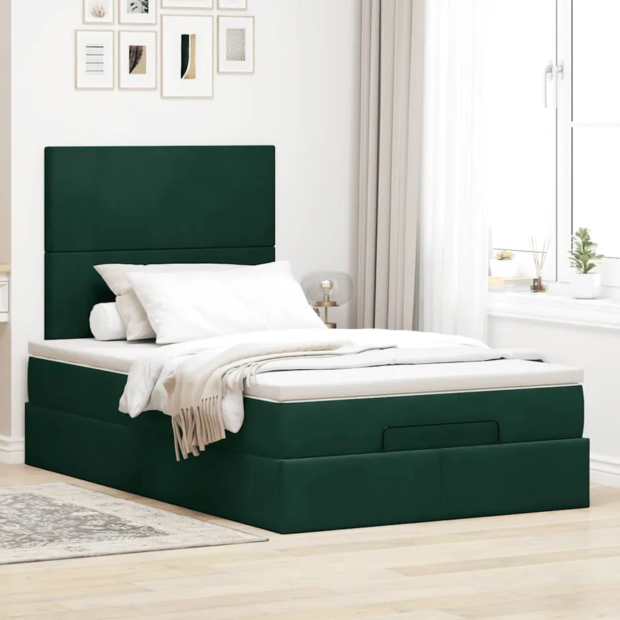 Cadre de lit ottoman avec matelas vert foncé 120x200 cm velours - 4