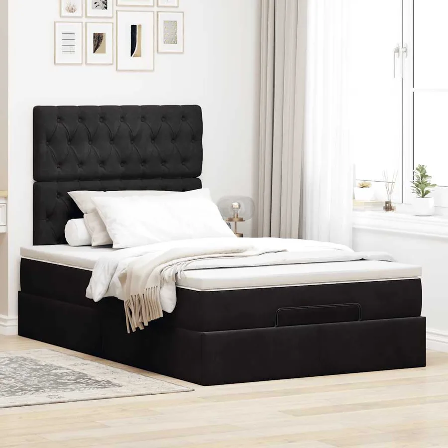 Cadre de lit ottoman avec matelas noir 120x200 cm velours - 4