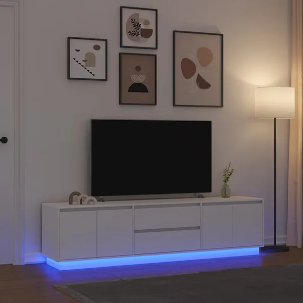 Meuble TV avec lumières LED blanc 193,5x41x50 cm