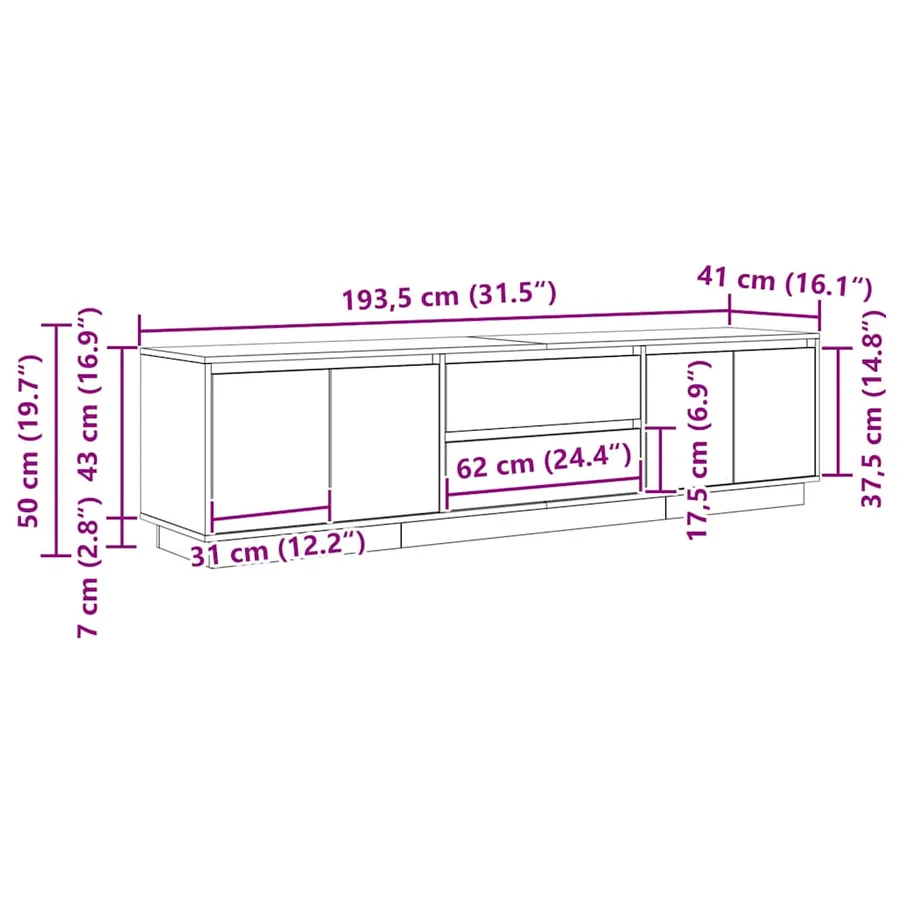 Meuble TV avec lumières LED blanc 193,5x41x50 cm - 15