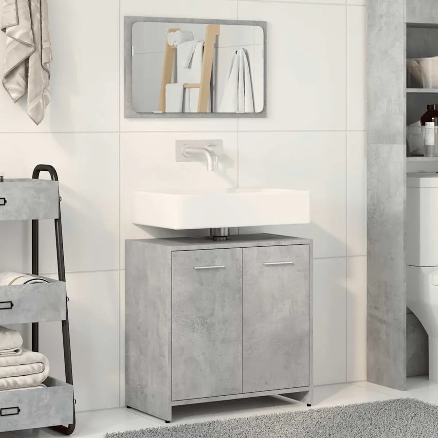 Armoire de bain avec miroir gris béton bois d'ingénierie - 3