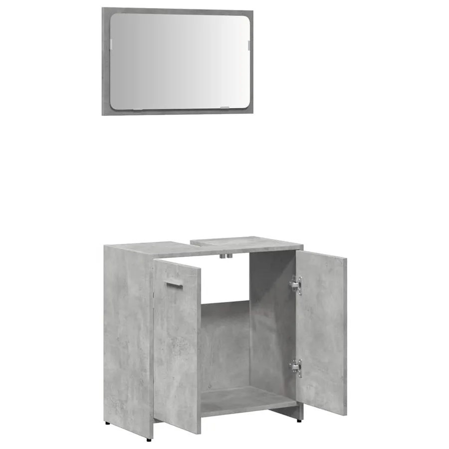 Armoire de bain avec miroir gris béton bois d'ingénierie - 7