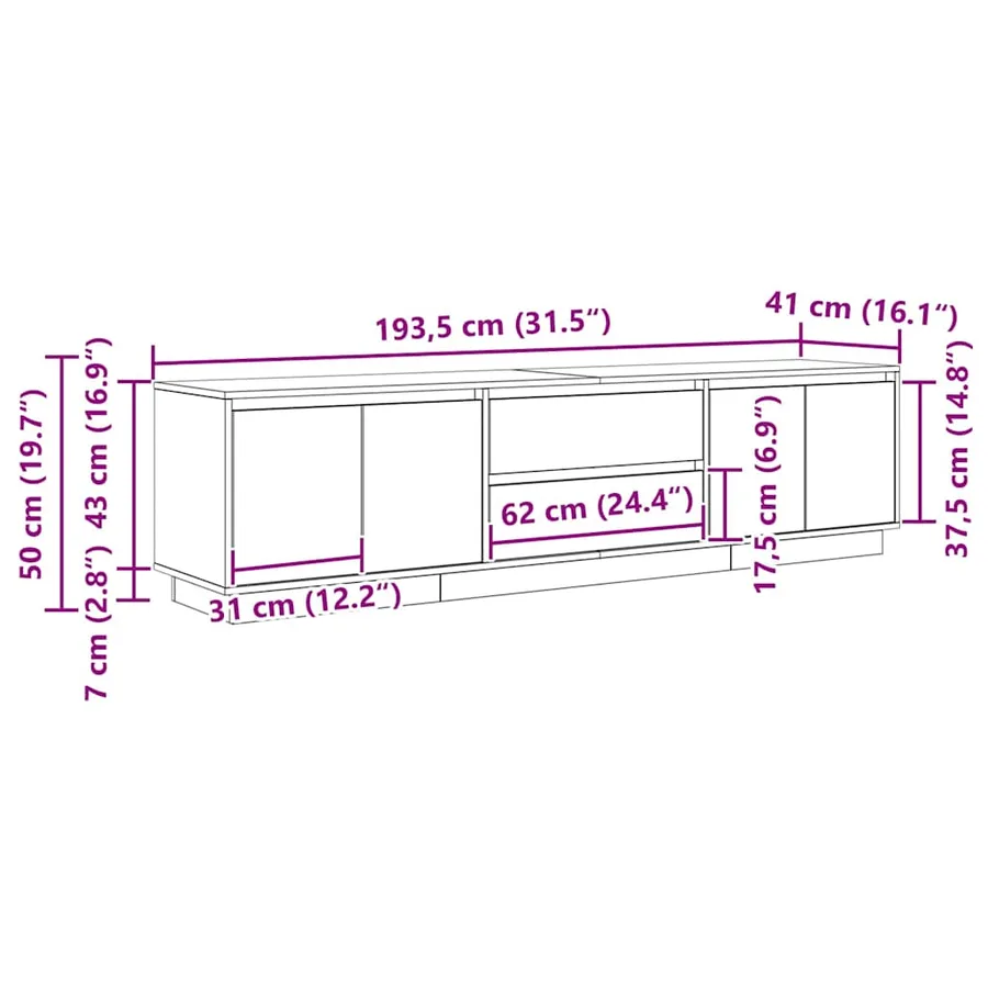 Meuble TV avec lumières LED sonoma gris 193,5x41x50 cm - 16