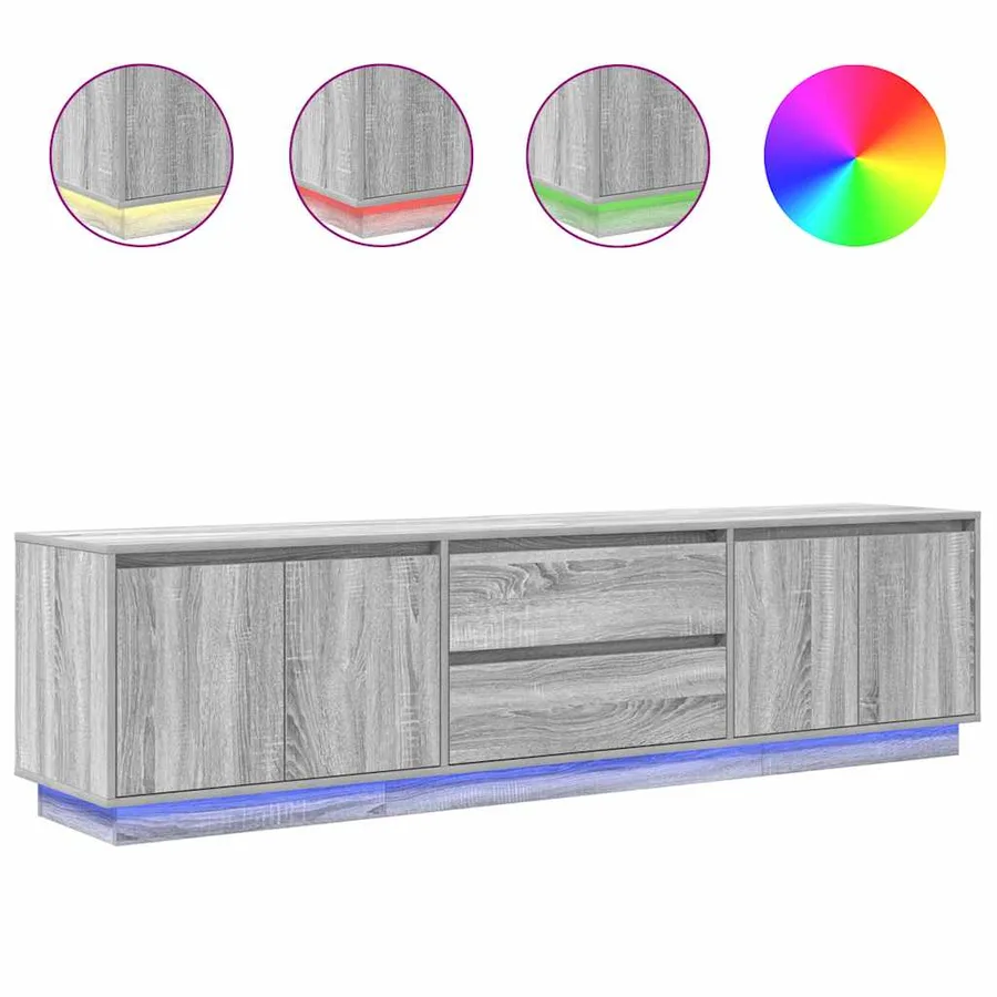 Meuble TV avec lumières LED sonoma gris 193,5x41x50 cm - 2