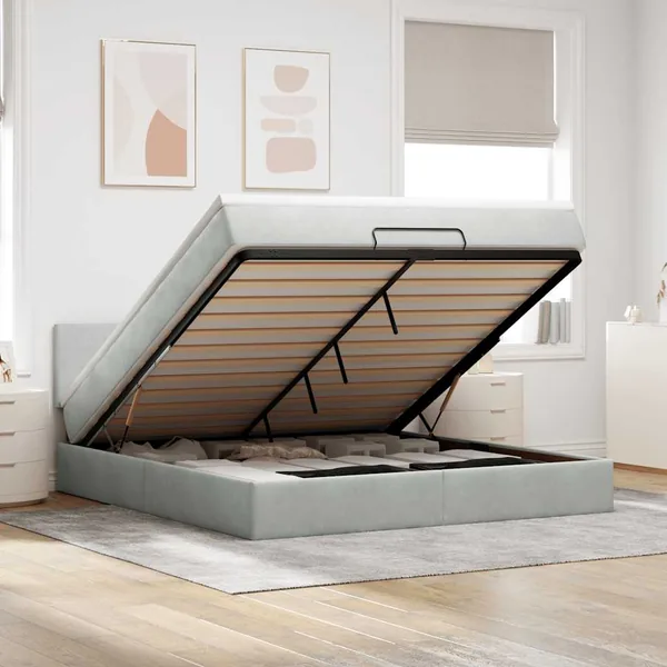 Cadre de lit ottoman avec matelas gris clair 180x200 cm velours