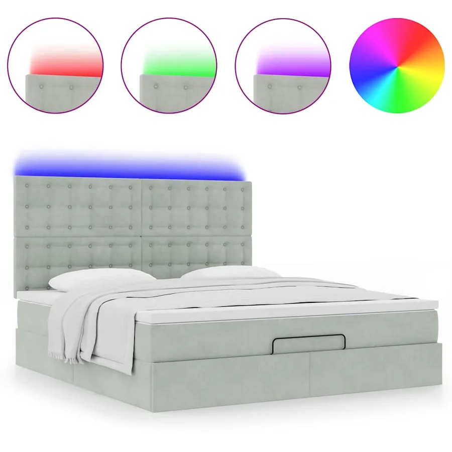 Cadre de lit ottoman et matelas gris clair 180x200cm velours - 5