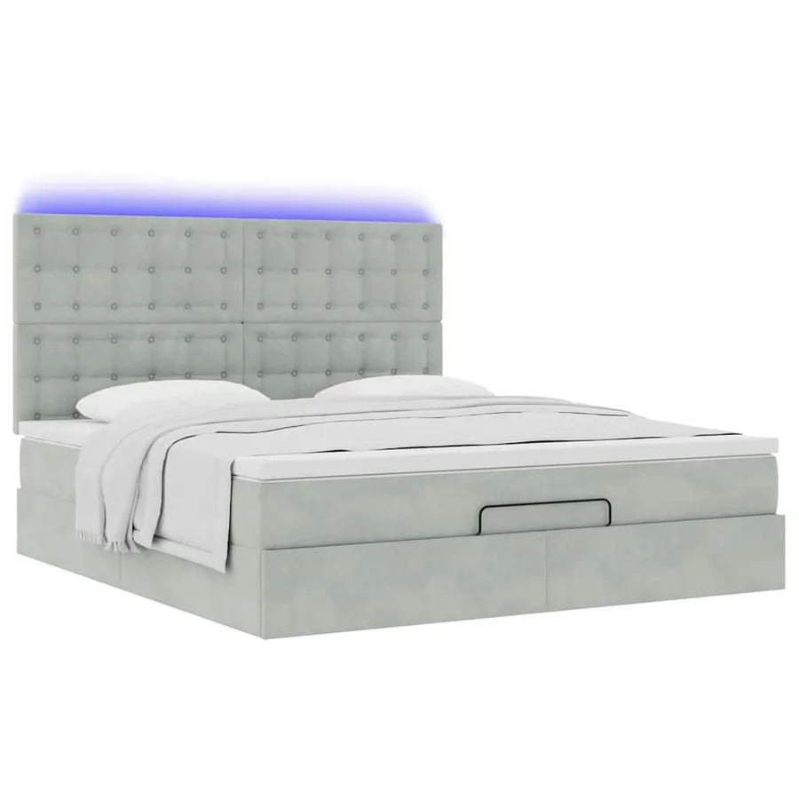 Cadre de lit ottoman et matelas gris clair 180x200cm velours - 6