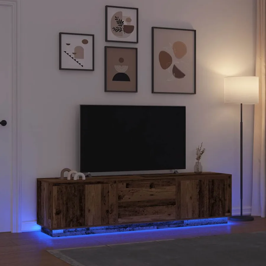Meuble TV avec éclairage LED vieux bois 193,5x41x50 cm