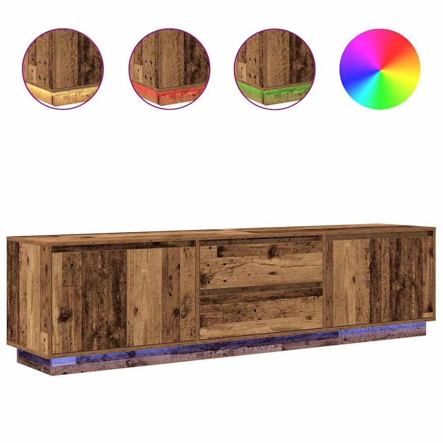 Meuble TV avec éclairage LED vieux bois 193,5x41x50 cm - 2