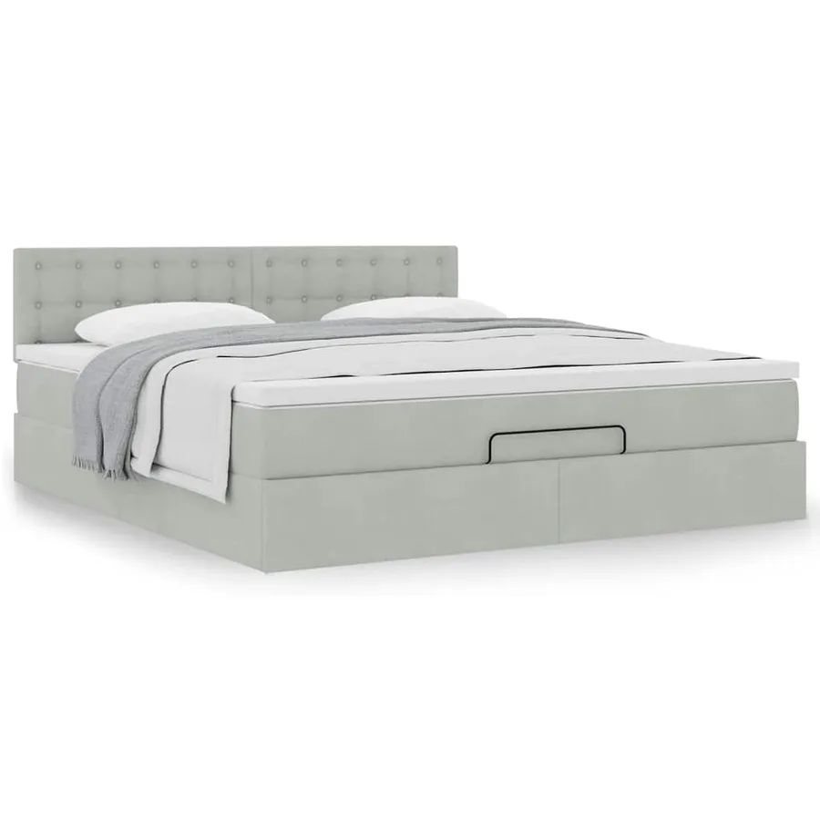 Cadre de lit ottoman avec matelas gris clair 180x200 cm velours - 4