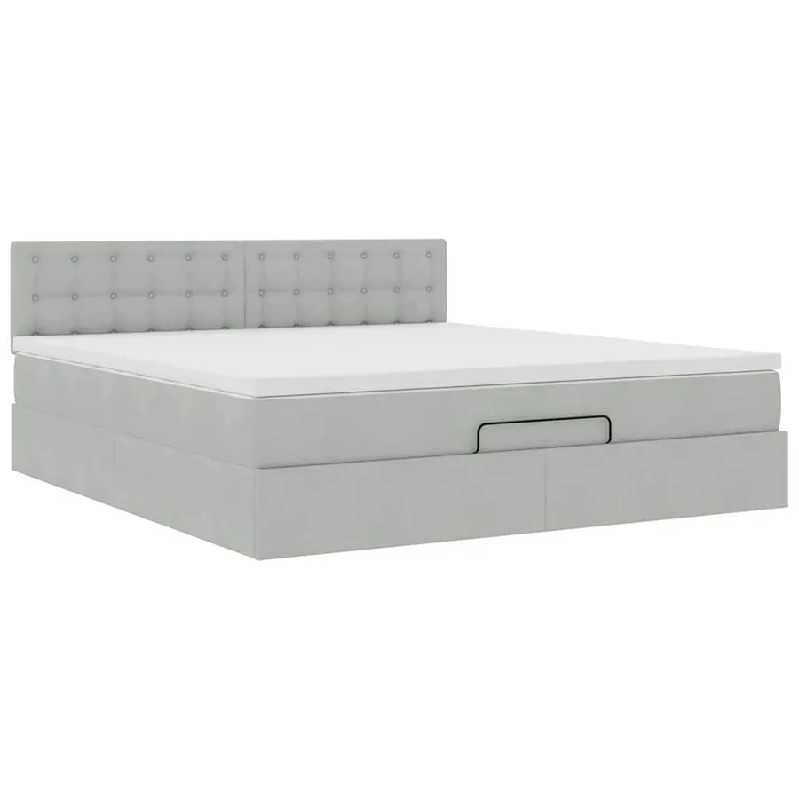 Cadre de lit ottoman avec matelas gris clair 180x200 cm velours - 6