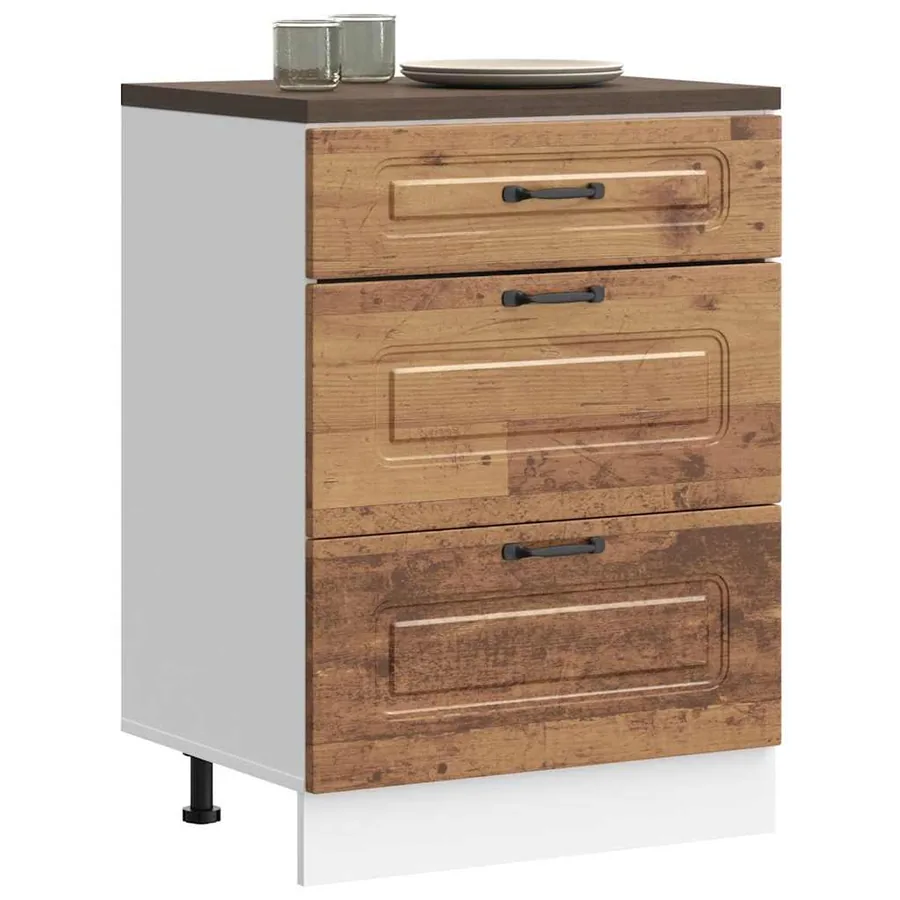 Armoire de cuisine Kalmar vieux bois bois d'ingénierie