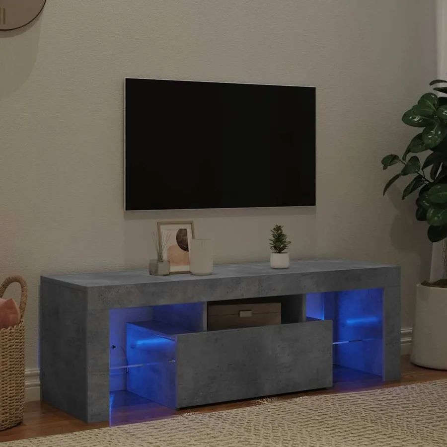 Meuble TV avec lumières LED gris béton 120x35x40 cm