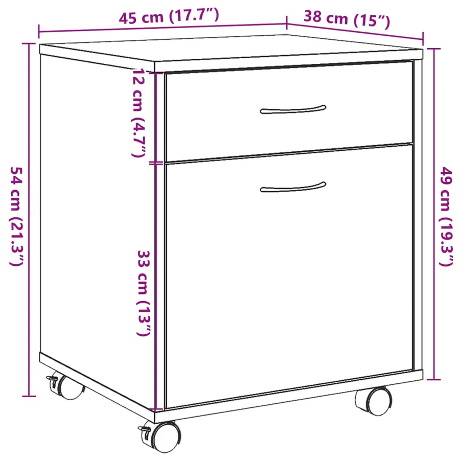 Armoire à roulettes vieux bois 45x38x54 cm bois d'ingénierie - 11
