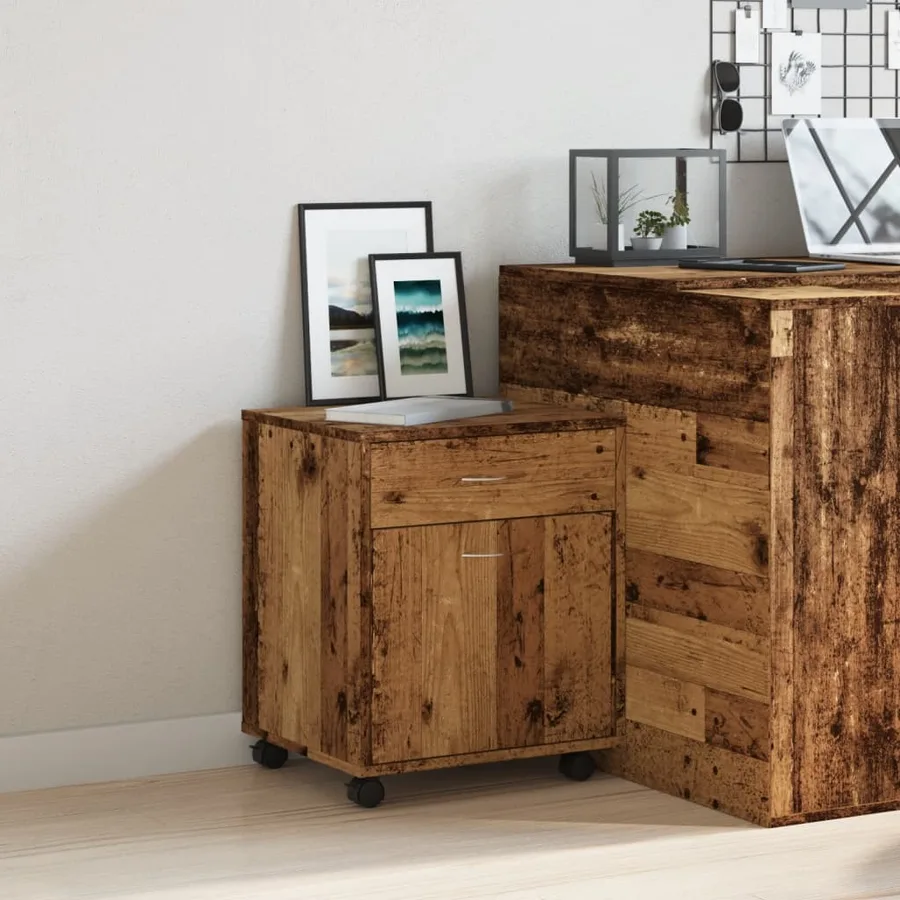 Armoire à roulettes vieux bois 45x38x54 cm bois d'ingénierie - 3