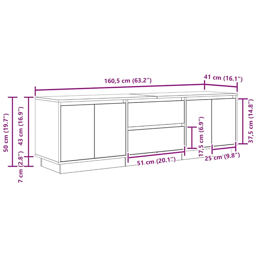 Meuble TV avec lumières LED chêne sonoma 160,5x41x50 cm - 16