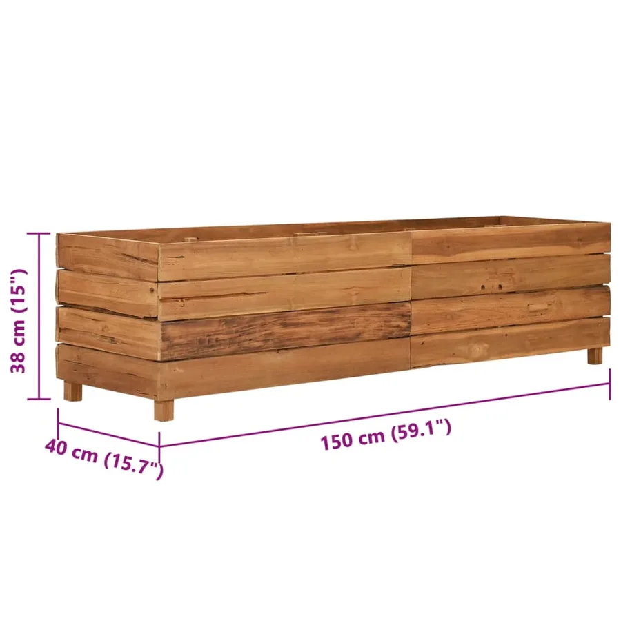 Lit surélevé 150x40x38 cm bois de teck recyclé et acier - 8
