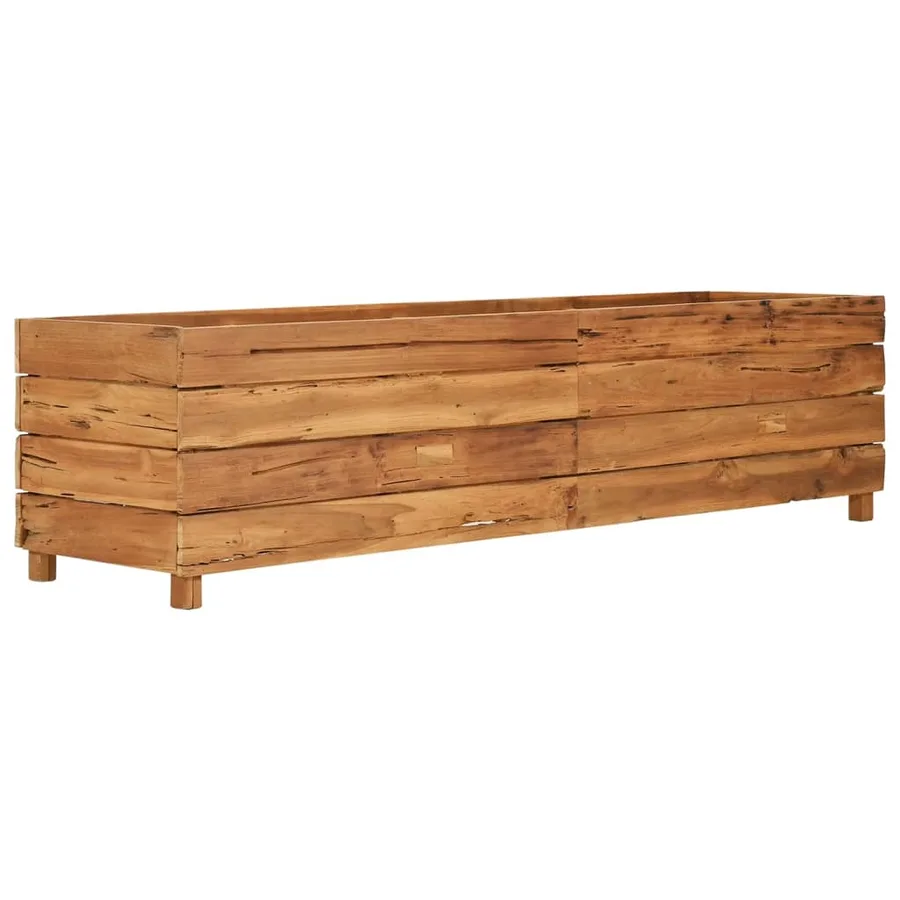 Lit surélevé 150x40x38 cm bois de teck recyclé et acier - 9
