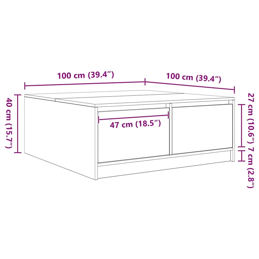 Table basse avec tiroirs gris béton 100x100x40 cm - 13