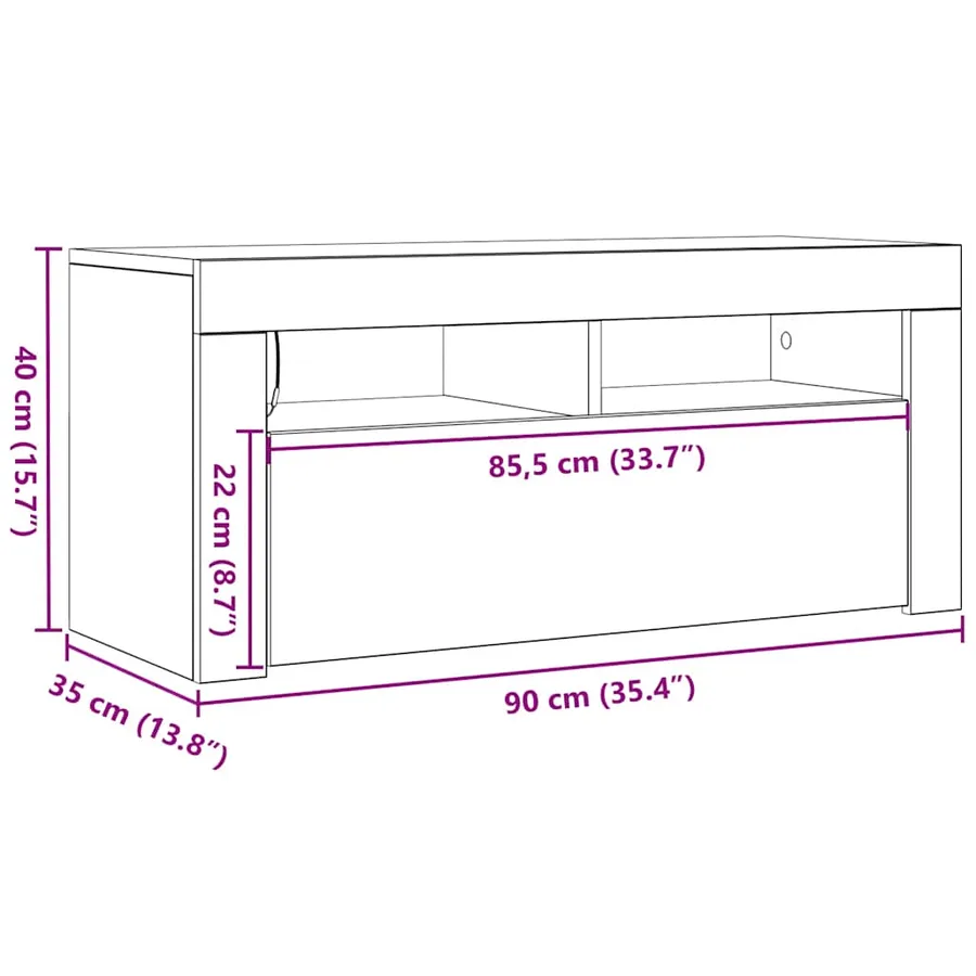 Meuble TV avec lumières LED blanc 90x35x40 cm - 17