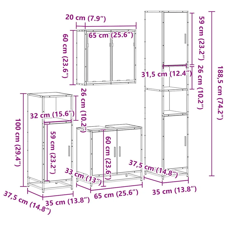 Ensemble de meubles de salle de bain 4 pcs chêne sonoma - 11