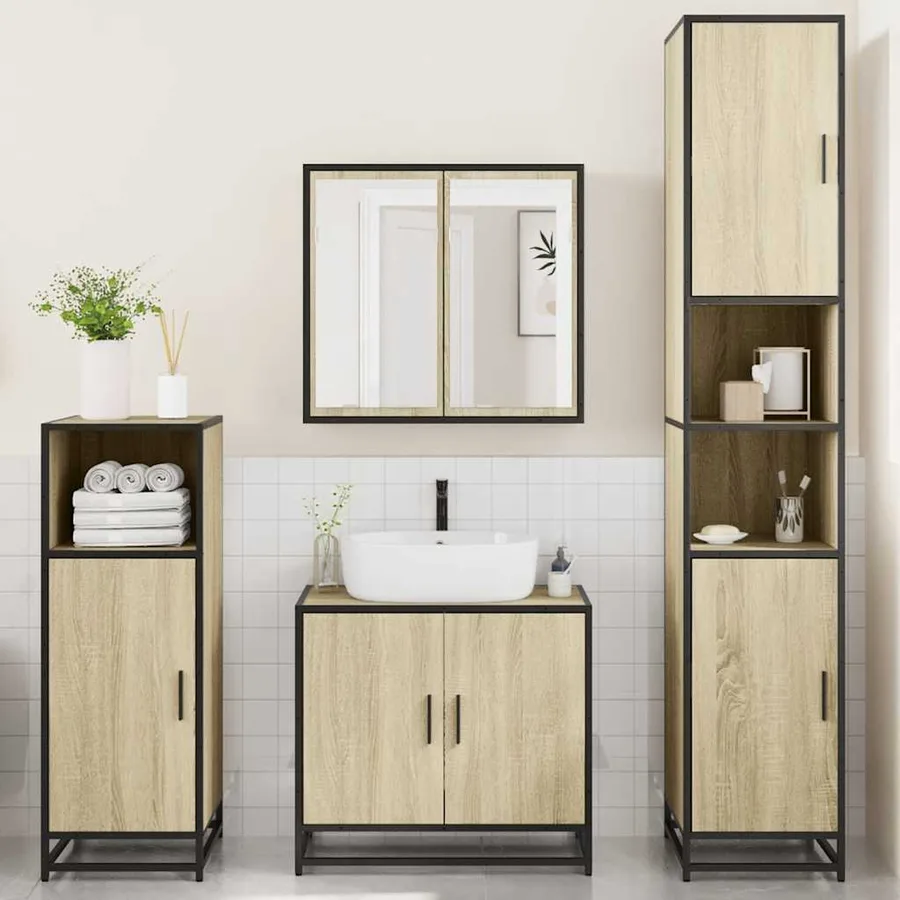 Ensemble de meubles de salle de bain 4 pcs chêne sonoma - 3