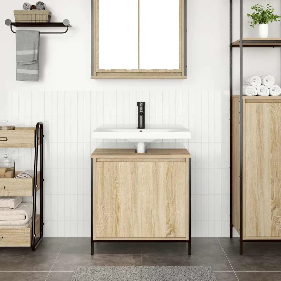 Meuble de salle de bain lavabo chêne sonoma 60x34,5x60 cm - 3