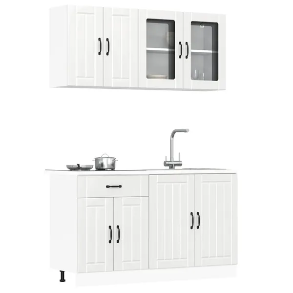 Ensemble de 4 meubles de cuisine "Lucca" en bois d'ingénierie blanc brillant