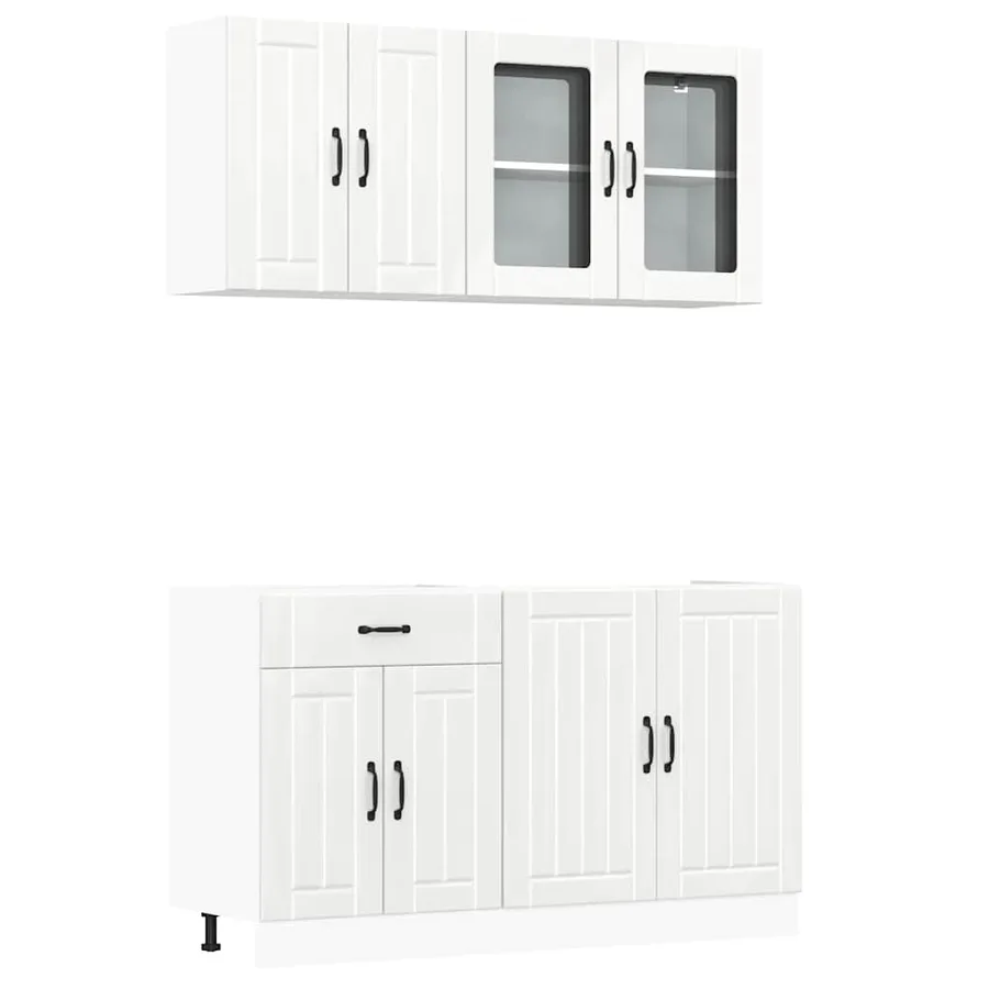 Ensemble de 4 meubles de cuisine "Lucca" en bois d'ingénierie blanc brillant - 2