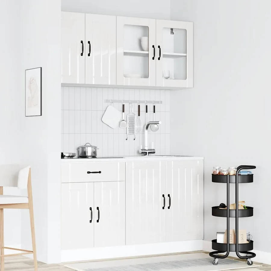Ensemble de 4 meubles de cuisine "Lucca" en bois d'ingénierie blanc brillant - 3