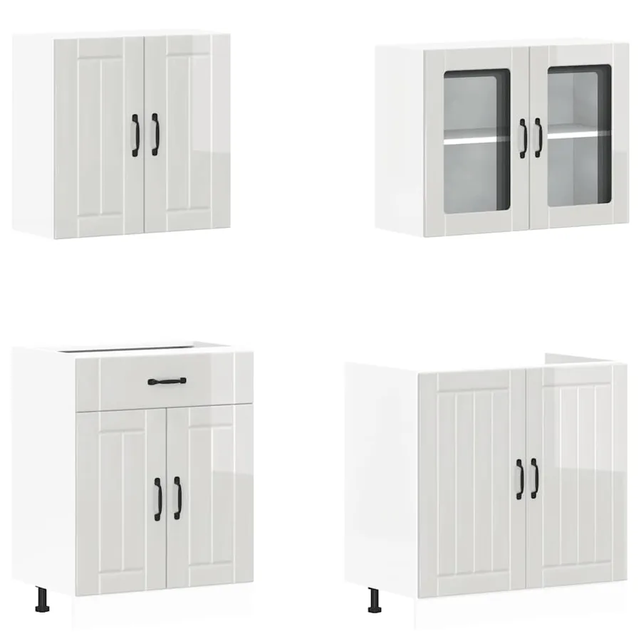 Ensemble de 4 meubles de cuisine "Lucca" en bois d'ingénierie blanc brillant - 4