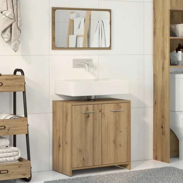 Armoire de salle de bain avec miroir chêne artisanal